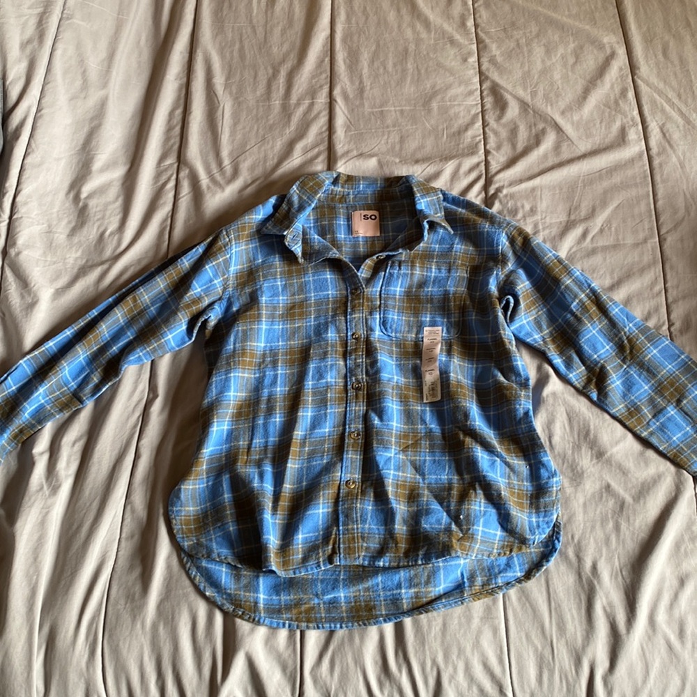 Brand: SO. Size XS. Blue/brown plaid shirt.